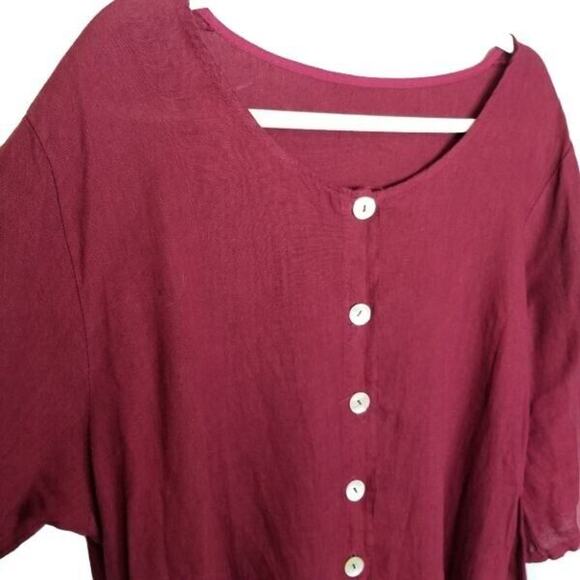 100% Linen Blouse Women L/XL Red Lagenlook Resort Coastal Euro Summer Travel - Picture 7 of 8